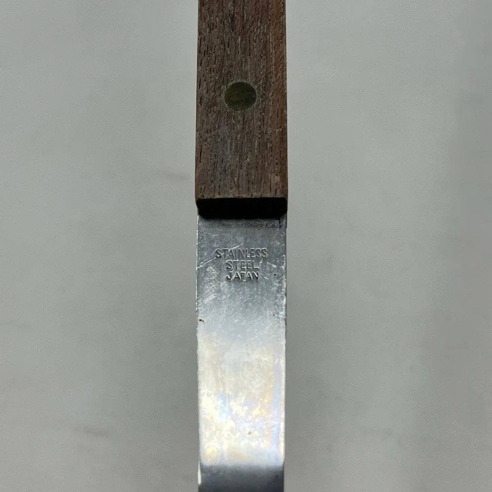 Vintage MCM Stainless Steel Long Spatula Flipper Wood Handle 16